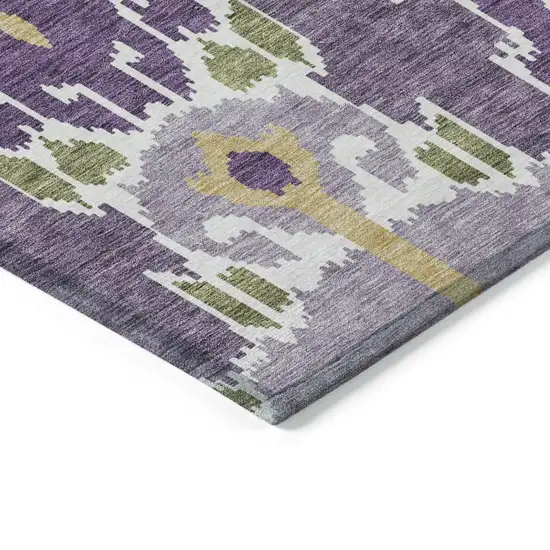 Purple Lavender And Gold Ikat Washable Indoor Outdoor Area Rug Photo 3
