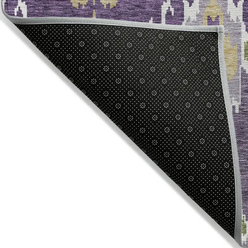 Purple Lavender And Gold Ikat Washable Indoor Outdoor Area Rug Photo 2