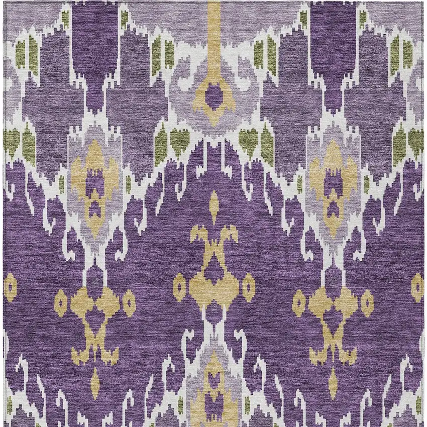Purple Lavender And Gold Ikat Washable Indoor Outdoor Area Rug Photo 8