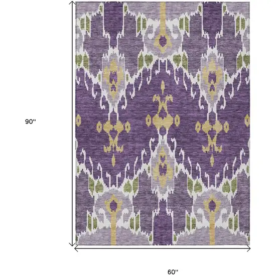 Purple Lavender And Gold Ikat Washable Indoor Outdoor Area Rug Photo 3