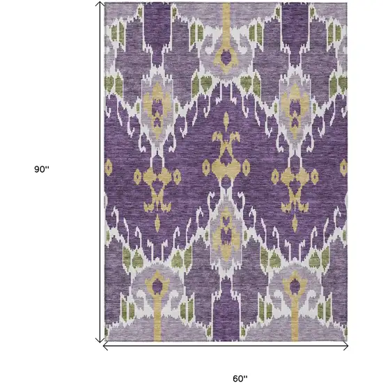 Purple Lavender And Gold Ikat Washable Indoor Outdoor Area Rug Photo 3