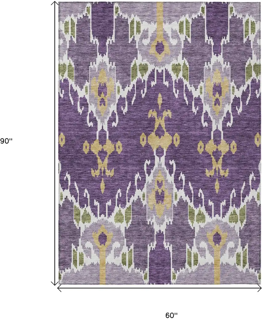 Purple Lavender And Gold Ikat Washable Indoor Outdoor Area Rug Photo 3