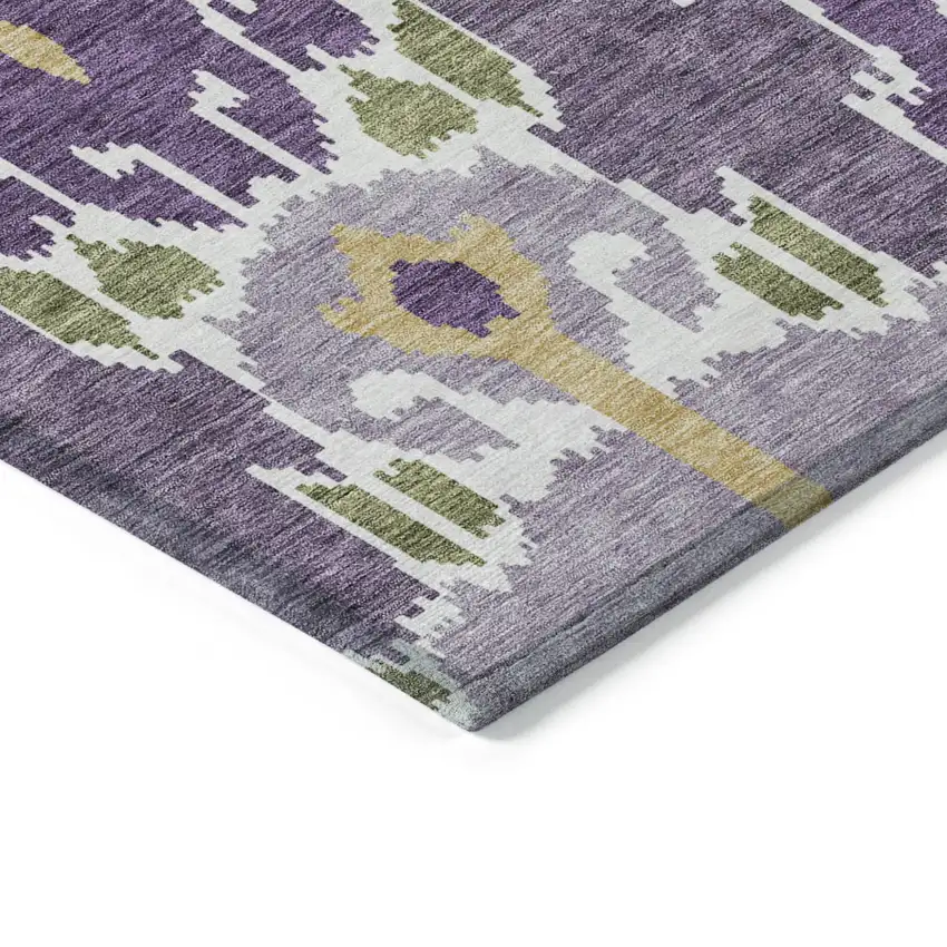 Purple Lavender And Gold Ikat Washable Indoor Outdoor Area Rug Photo 3