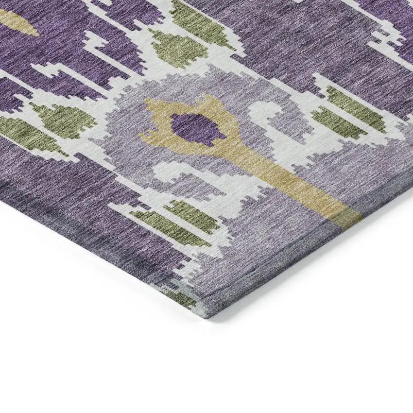 Purple Lavender And Gold Ikat Washable Indoor Outdoor Area Rug Photo 3