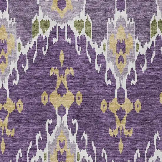 Purple Lavender And Gold Ikat Washable Indoor Outdoor Area Rug Photo 5