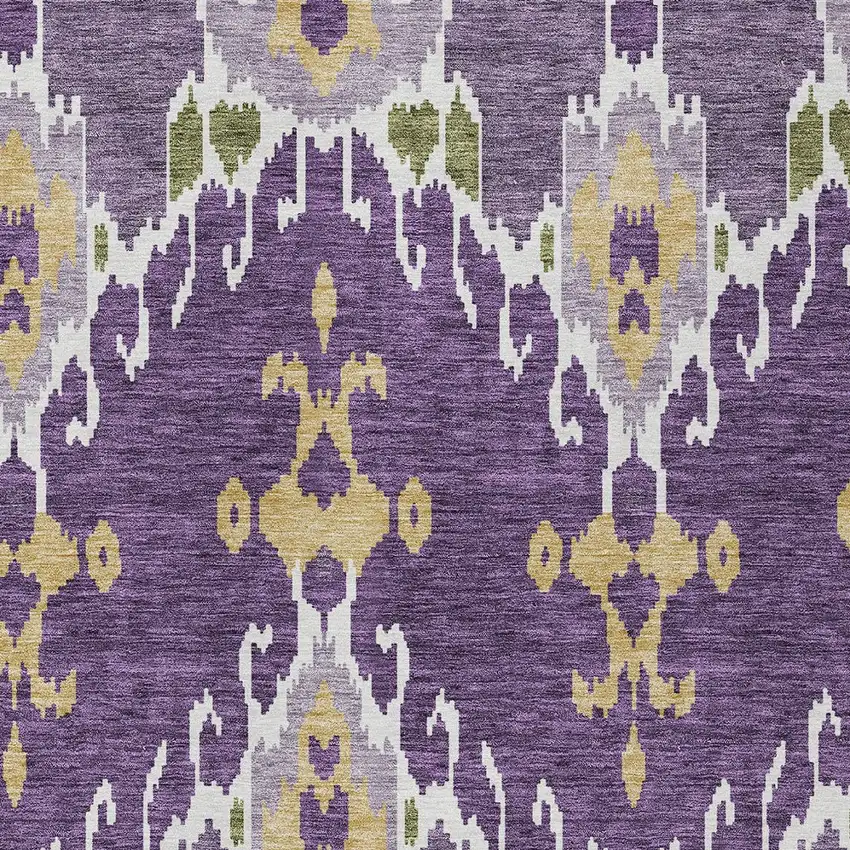 Purple Lavender And Gold Ikat Washable Indoor Outdoor Area Rug Photo 5