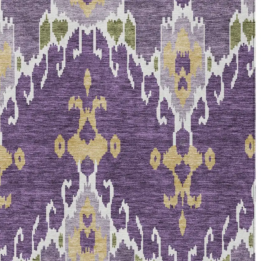 Purple Lavender And Gold Ikat Washable Indoor Outdoor Area Rug Photo 5