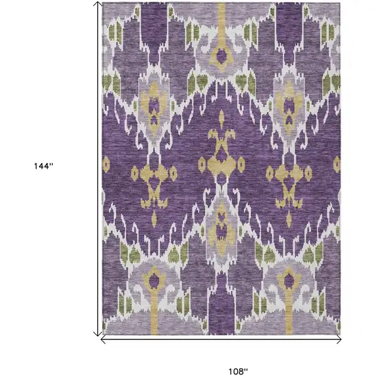 Purple Lavender And Gold Ikat Washable Indoor Outdoor Area Rug Photo 3