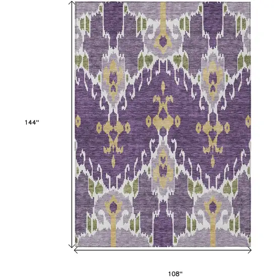 Purple Lavender And Gold Ikat Washable Indoor Outdoor Area Rug Photo 3