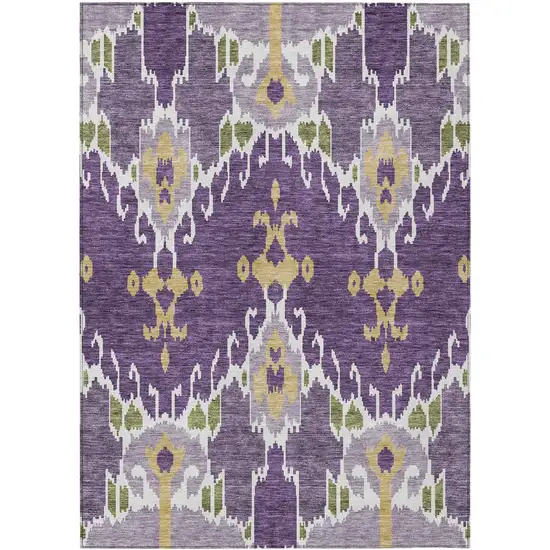 Purple Lavender And Gold Ikat Washable Indoor Outdoor Area Rug Photo 1