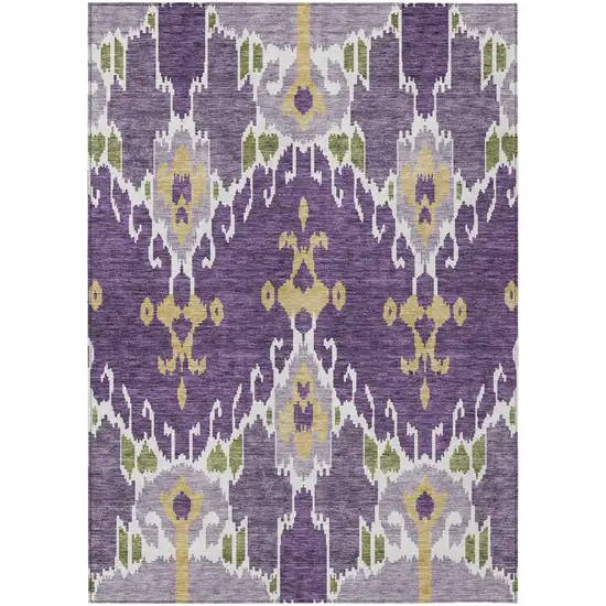 Purple Lavender And Gold Ikat Washable Indoor Outdoor Area Rug Photo 1