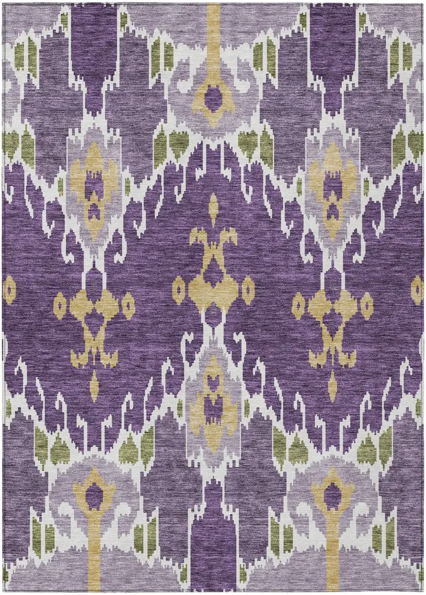Purple Lavender And Gold Ikat Washable Indoor Outdoor Area Rug Photo 1