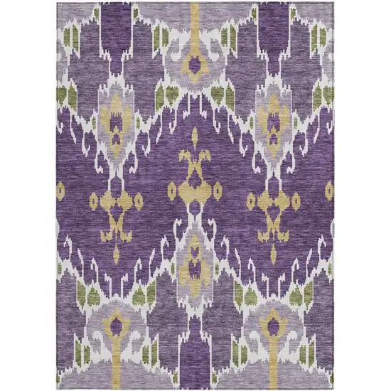 Purple Lavender And Gold Ikat Washable Indoor Outdoor Area Rug Photo 6