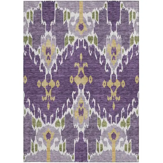 Purple Lavender And Gold Ikat Washable Indoor Outdoor Area Rug Photo 6