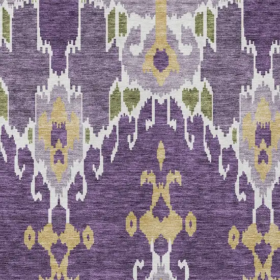 Purple Lavender And Gold Ikat Washable Indoor Outdoor Area Rug Photo 7