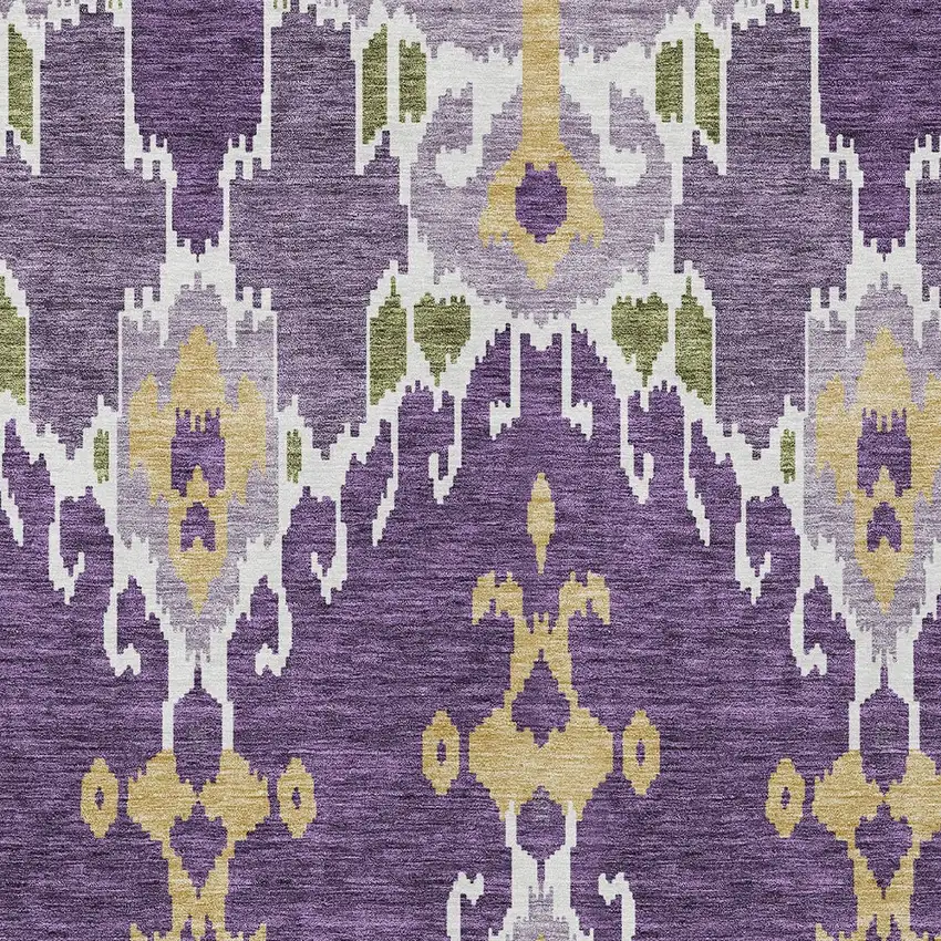 Purple Lavender And Gold Ikat Washable Indoor Outdoor Area Rug Photo 7