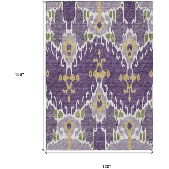 Purple Lavender And Gold Ikat Washable Indoor Outdoor Area Rug Photo 3