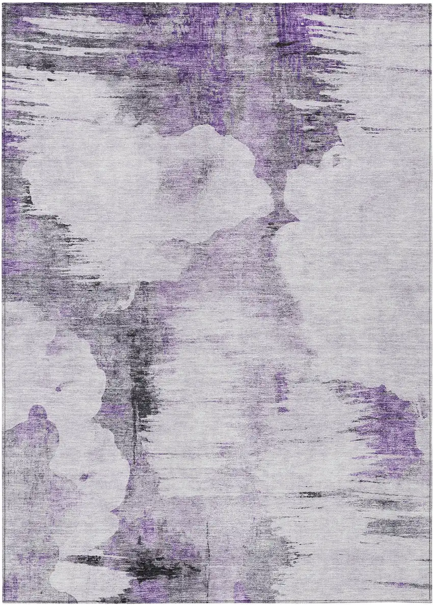 Purple Lavender And Gray Abstract Washable Indoor Outdoor Area Rug Photo 1
