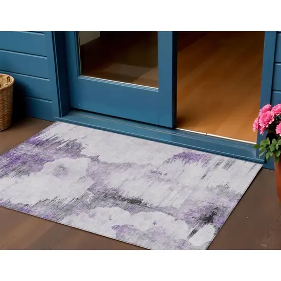 Purple Lavender And Gray Abstract Washable Indoor Outdoor Area Rug Photo 1