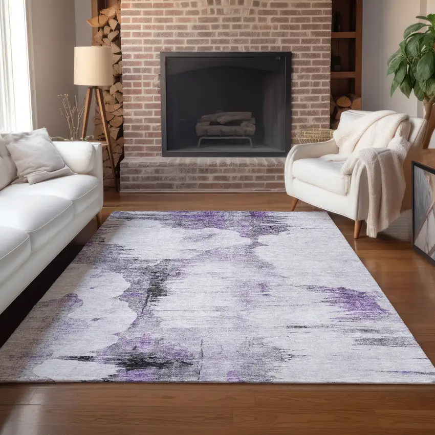 Purple Lavender And Gray Abstract Washable Indoor Outdoor Area Rug Photo 6