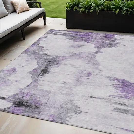 Purple Lavender And Gray Abstract Washable Indoor Outdoor Area Rug Photo 1