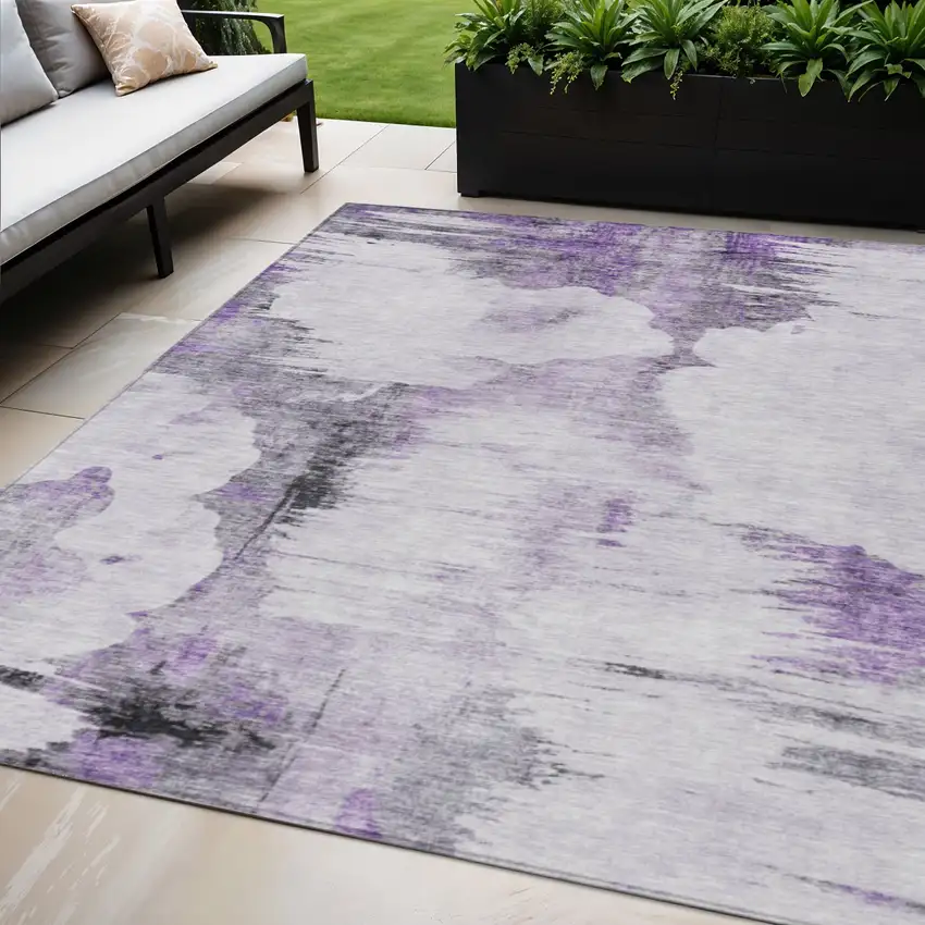 Purple Lavender And Gray Abstract Washable Indoor Outdoor Area Rug Photo 1