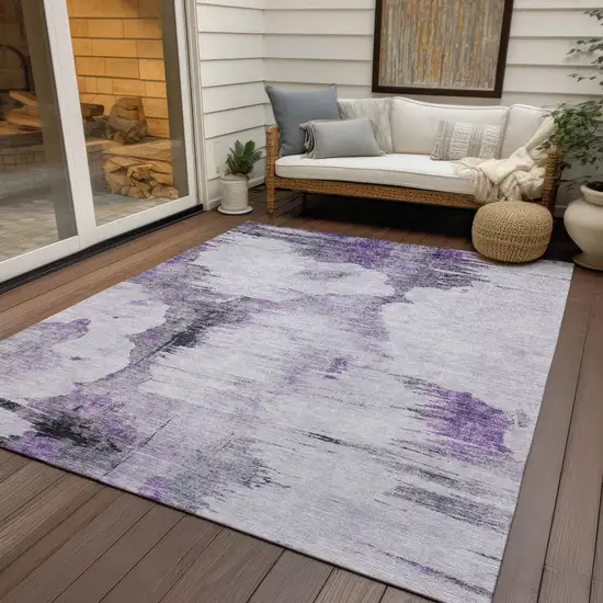 Purple Lavender And Gray Abstract Washable Indoor Outdoor Area Rug Photo 4