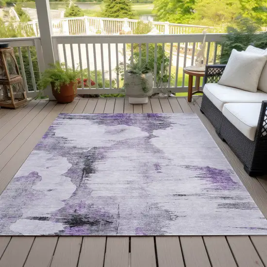 Purple Lavender And Gray Abstract Washable Indoor Outdoor Area Rug Photo 7