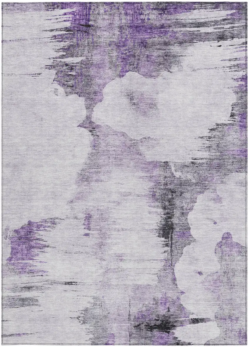Purple Lavender And Gray Abstract Washable Indoor Outdoor Area Rug Photo 5