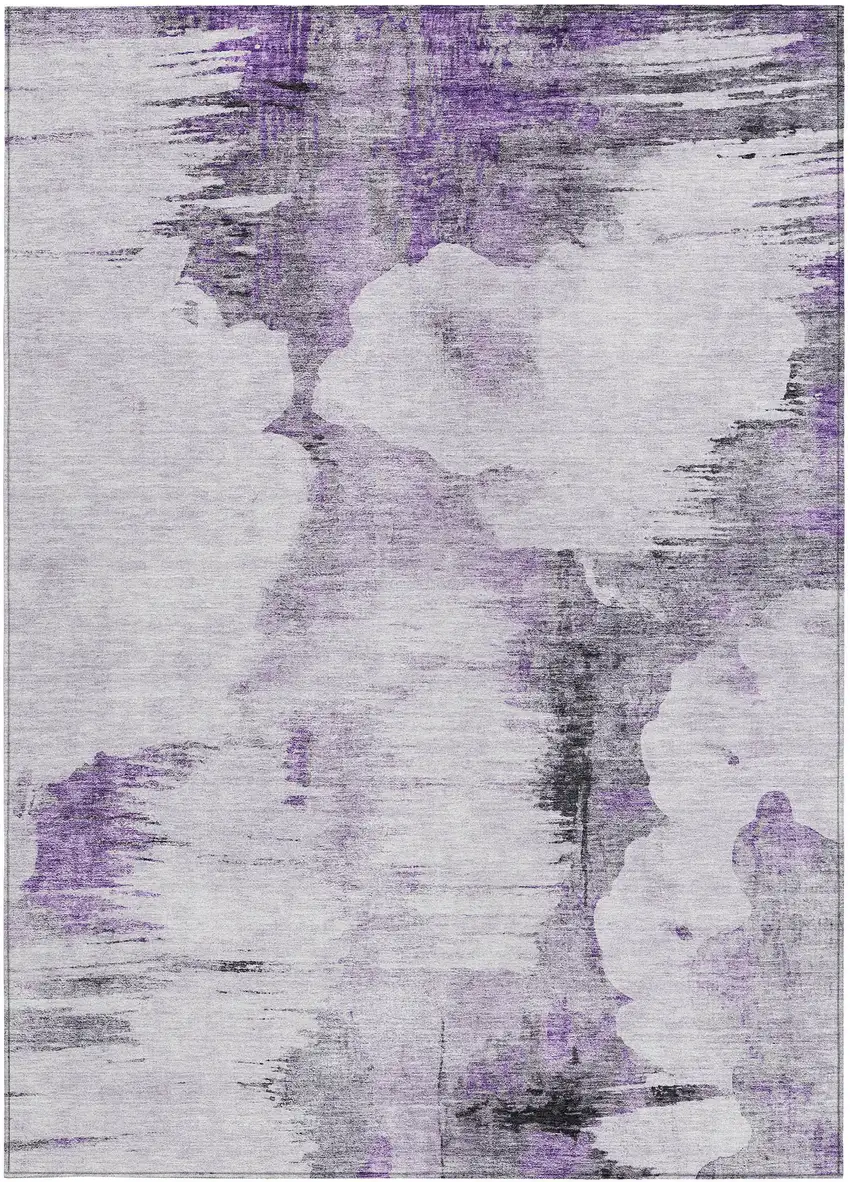Purple Lavender And Gray Abstract Washable Indoor Outdoor Area Rug Photo 5