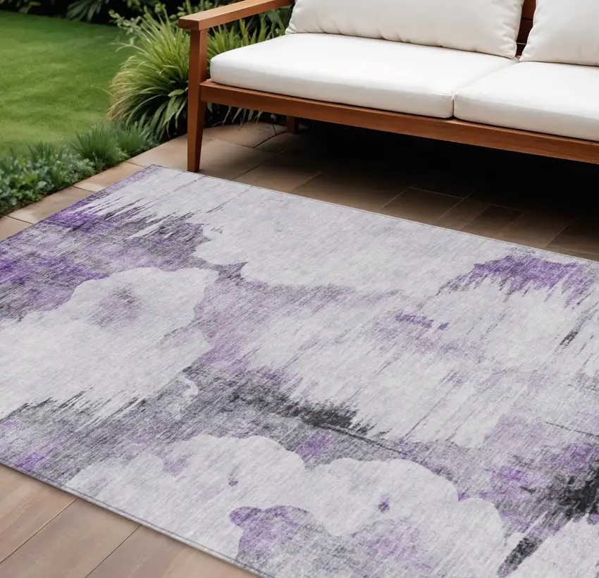 Purple Lavender And Gray Abstract Washable Indoor Outdoor Area Rug Photo 1