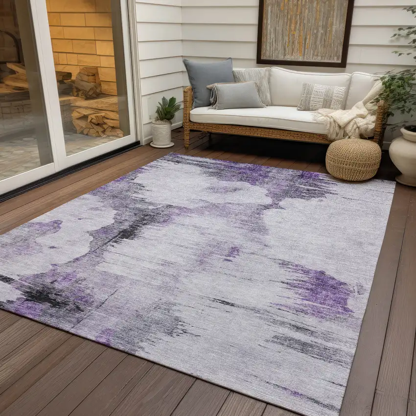 Purple Lavender And Gray Abstract Washable Indoor Outdoor Area Rug Photo 5