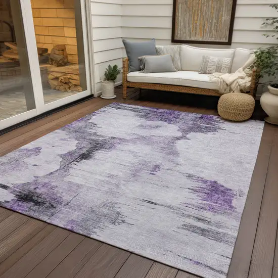 Purple Lavender And Gray Abstract Washable Indoor Outdoor Area Rug Photo 7