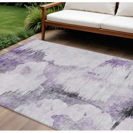 Purple Lavender And Gray Abstract Washable Indoor Outdoor Area Rug Photo 1