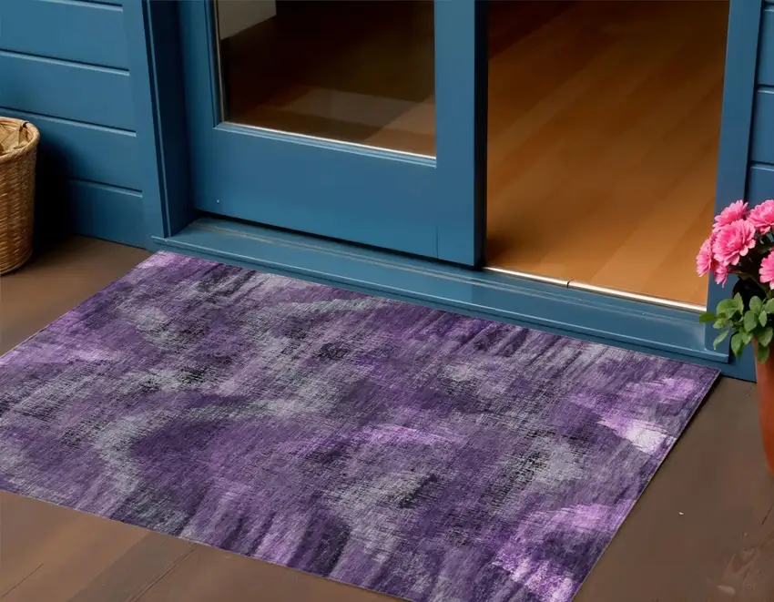 Purple Lavender And Gray Abstract Washable Indoor Outdoor Area Rug Photo 1