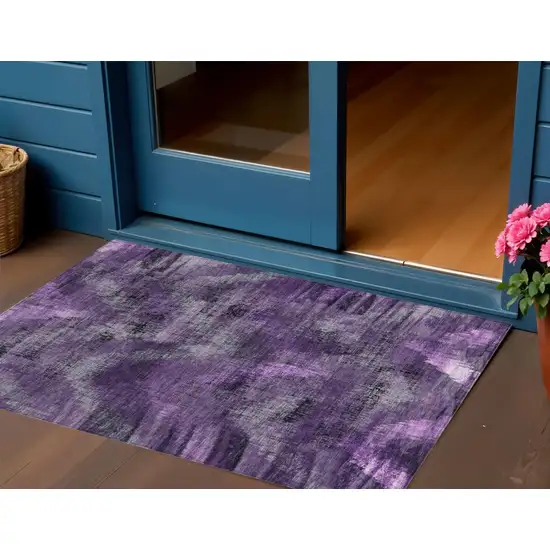 Purple Lavender And Gray Abstract Washable Indoor Outdoor Area Rug Photo 1