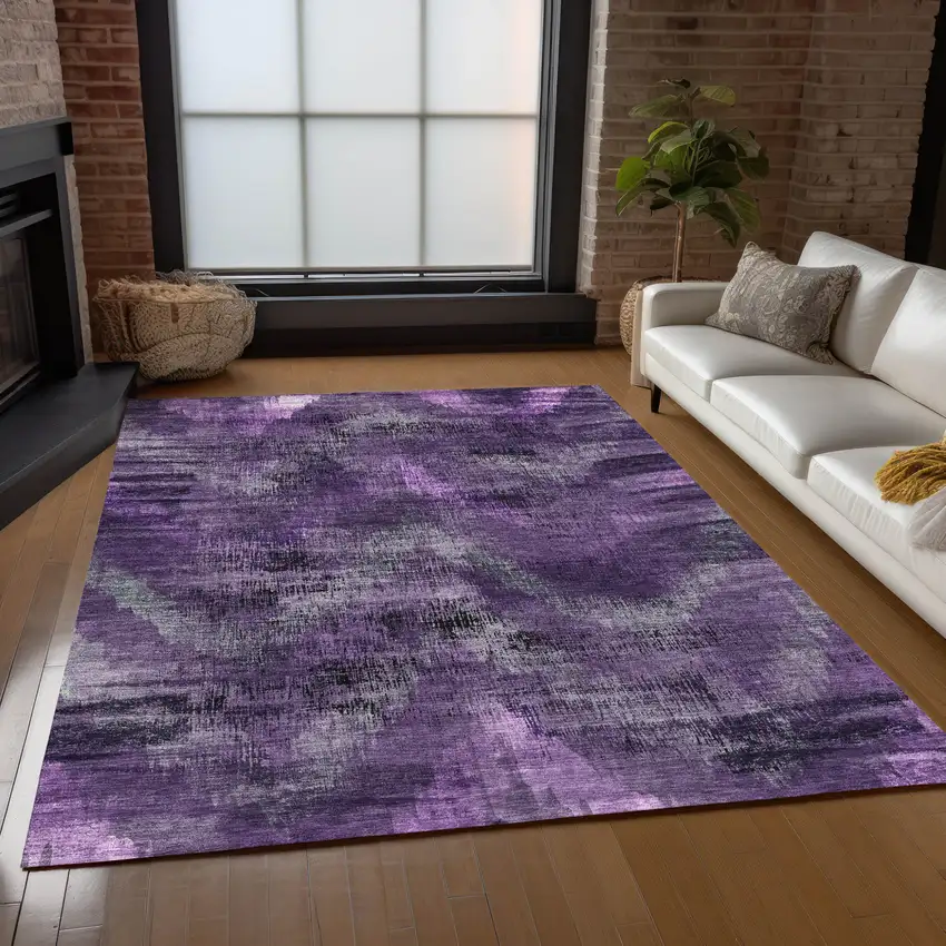 Purple Lavender And Gray Abstract Washable Indoor Outdoor Area Rug Photo 9