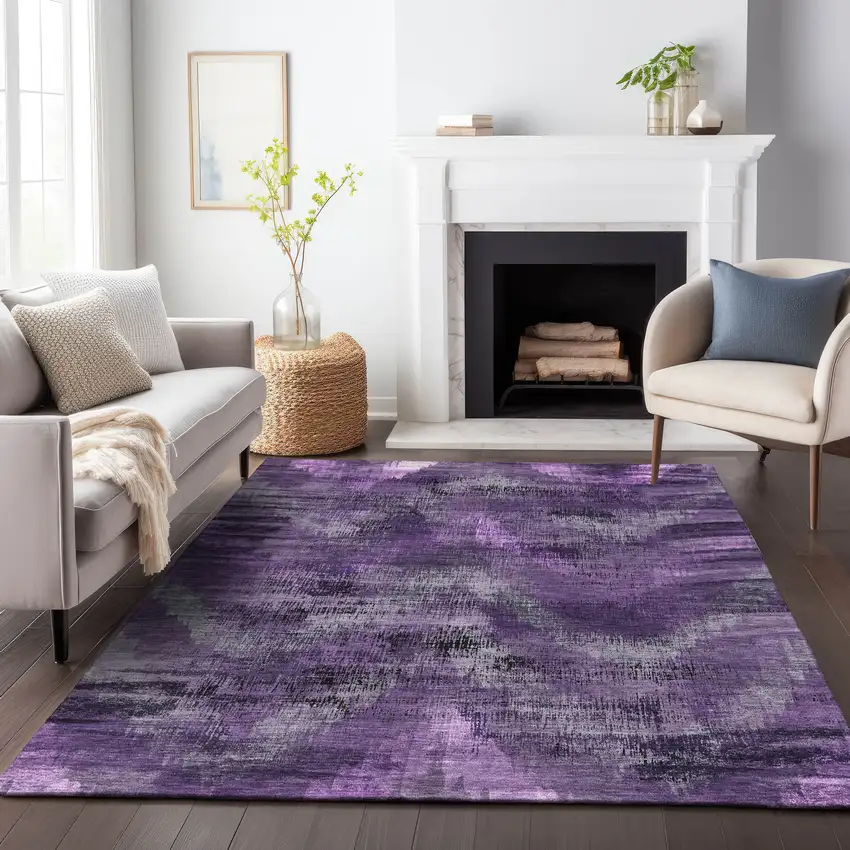 Purple Lavender And Gray Abstract Washable Indoor Outdoor Area Rug Photo 9