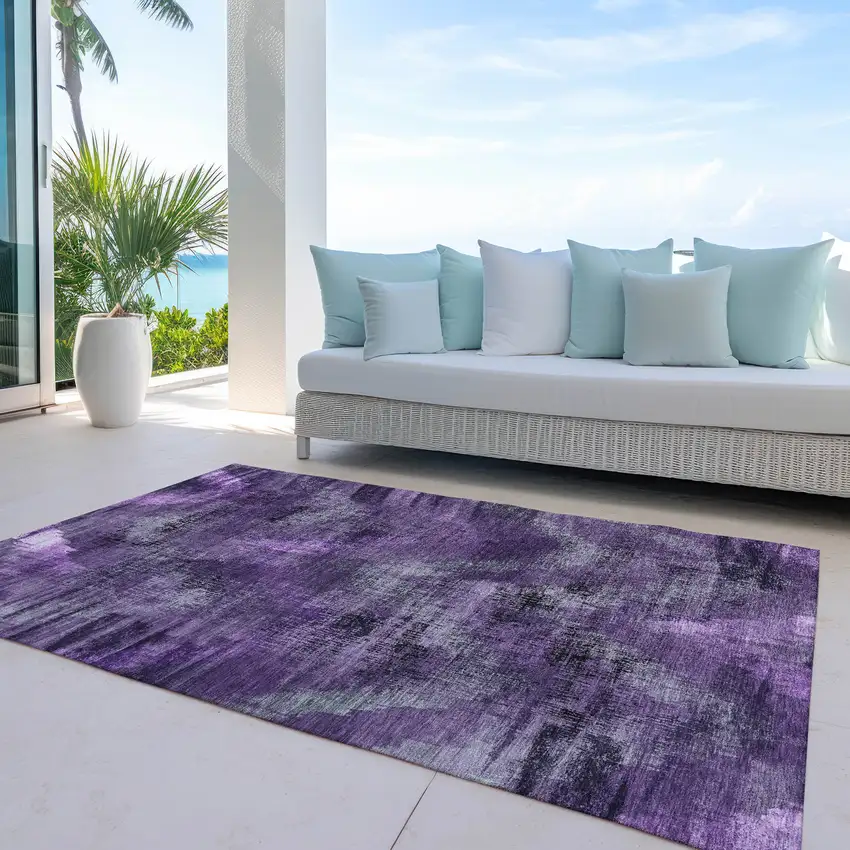 Purple Lavender And Gray Abstract Washable Indoor Outdoor Area Rug Photo 8