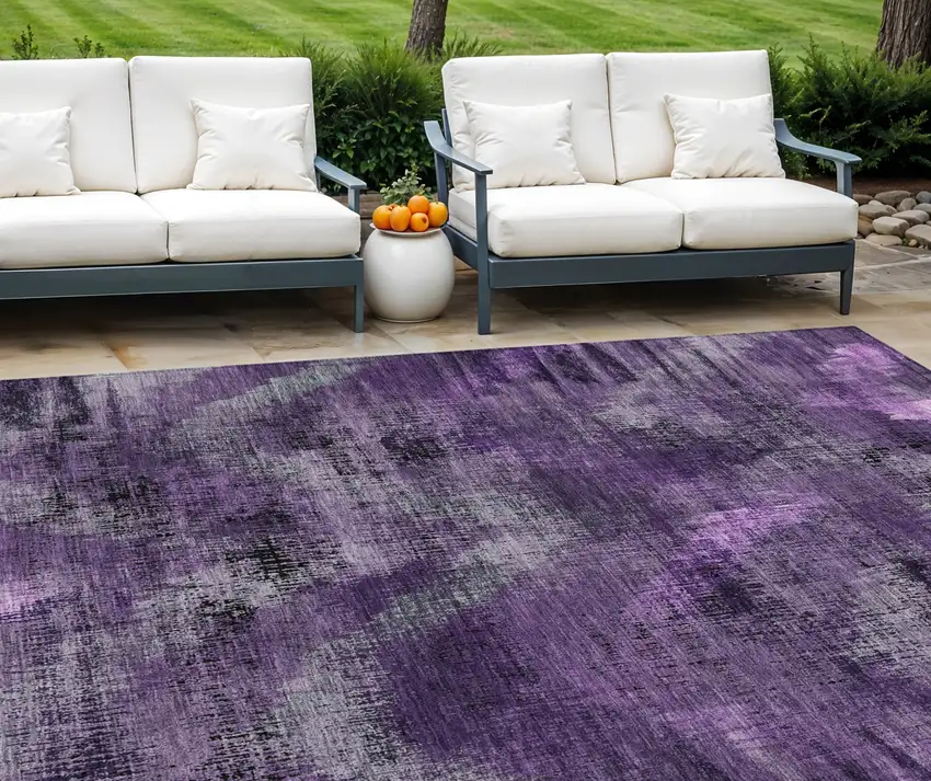 Purple Lavender And Gray Abstract Washable Indoor Outdoor Area Rug Photo 1