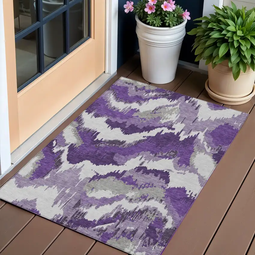 Purple Lavender And Gray Abstract Washable Indoor Outdoor Area Rug Photo 1
