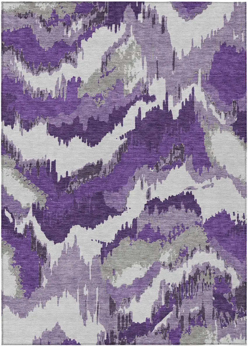 Purple Lavender And Gray Abstract Washable Indoor Outdoor Area Rug Photo 2