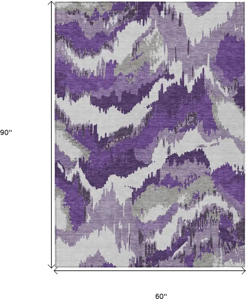 Purple Lavender And Gray Abstract Washable Indoor Outdoor Area Rug Photo 3