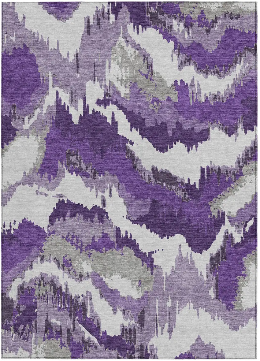 Purple Lavender And Gray Abstract Washable Indoor Outdoor Area Rug Photo 8