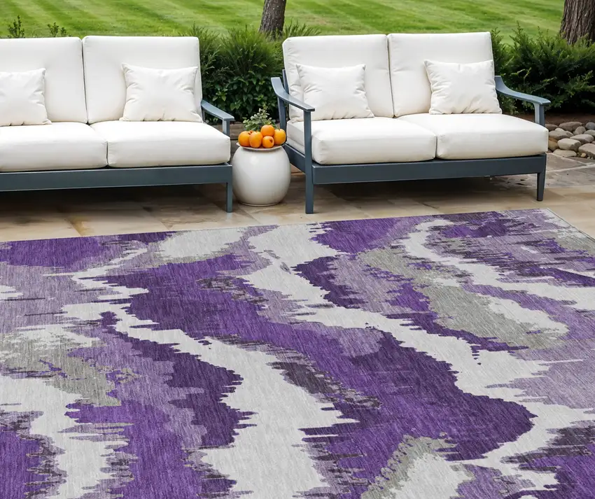Purple Lavender And Gray Abstract Washable Indoor Outdoor Area Rug Photo 1
