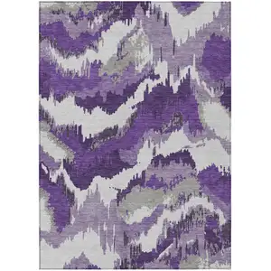 Photo of Purple Lavender And Gray Abstract Washable Indoor Outdoor Area Rug