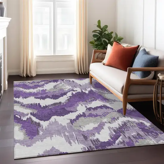 Purple Lavender And Gray Abstract Washable Indoor Outdoor Area Rug Photo 9