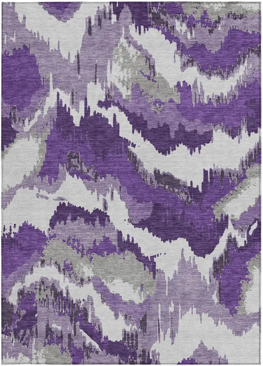 Purple Lavender And Gray Abstract Washable Indoor Outdoor Area Rug Photo 7