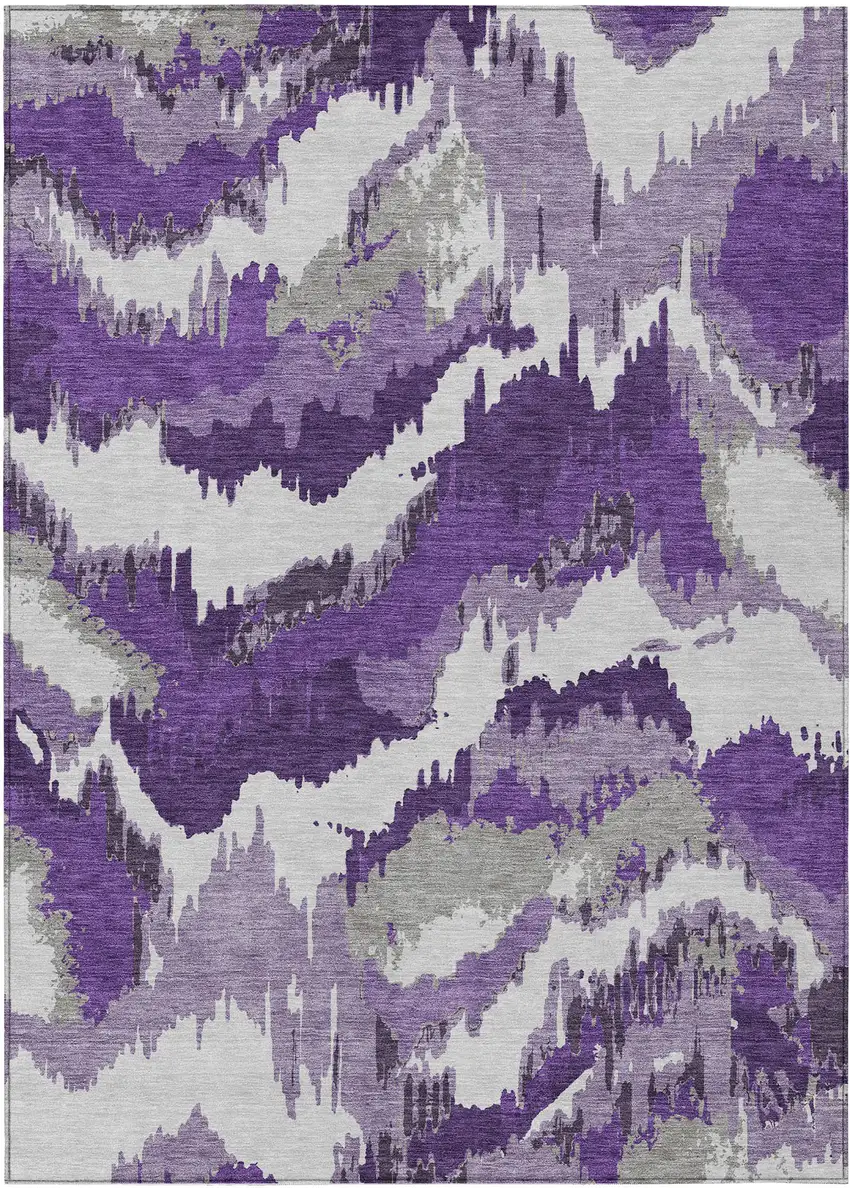 Purple Lavender And Gray Abstract Washable Indoor Outdoor Area Rug Photo 2