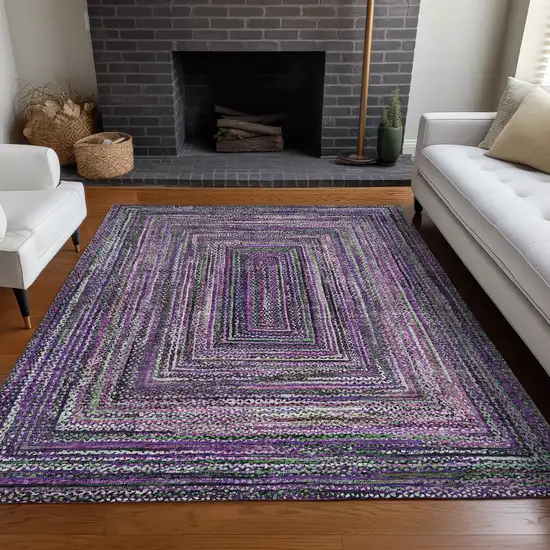 Purple Lavender And Gray Geometric Washable Indoor Outdoor Area Rug Photo 7